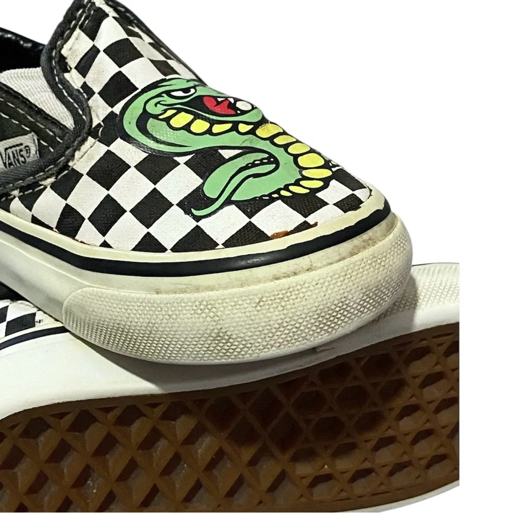 Vintage Vans Checkerboard Slip On Sneakers Toddler Size 6.5 Custom Snake Graphic